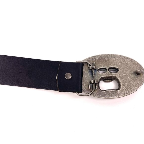 Genuine Italian Leather Belt With Skull Bottle Opener BuckleBlack Made in USA - Picture 4 of 8